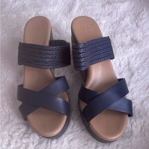 UGG Navy and Tan Wedge Sandals